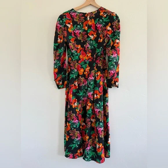Diane von Furstenberg Silk Black Floral Print Silk Midi Dress size 6 (S) - Picture 12 of 16